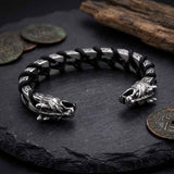 Punk Double Skull & Dragon Head Stainless Steel Bracelet | Gthic.com