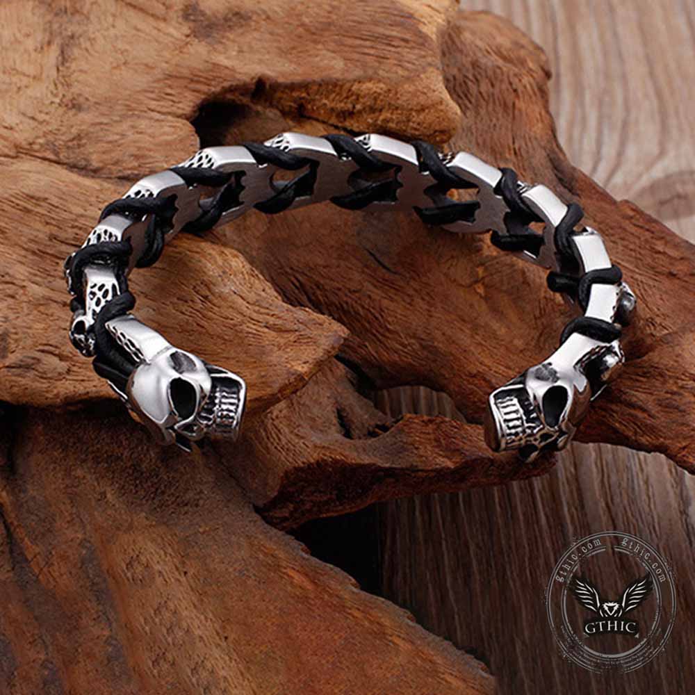 Punk Double Skull & Dragon Head Stainless Steel Bracelet