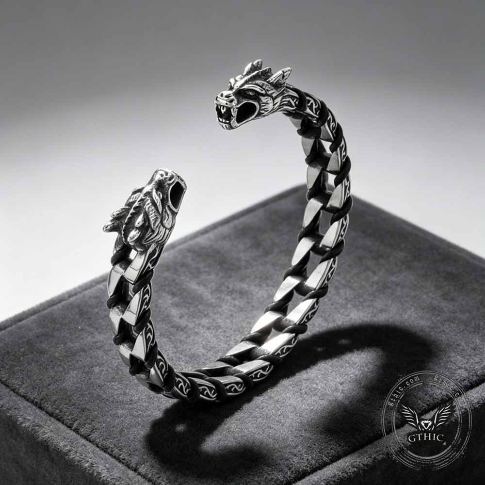 Punk Double Skull & Dragon Head Stainless Steel Bracelet