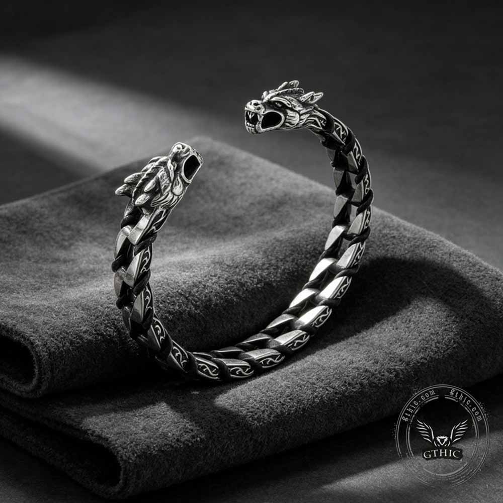 Punk Double Skull & Dragon Head Stainless Steel Bracelet