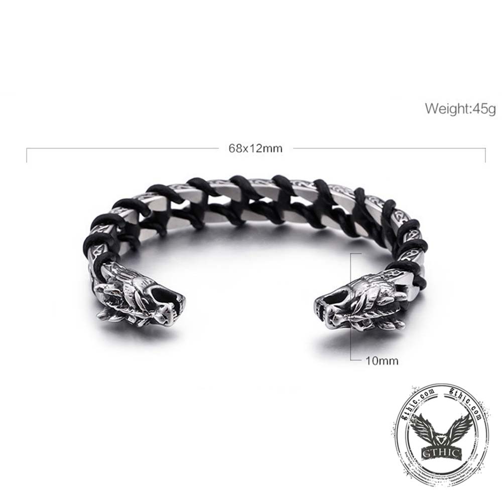 Punk Double Skull & Dragon Head Stainless Steel Bracelet
