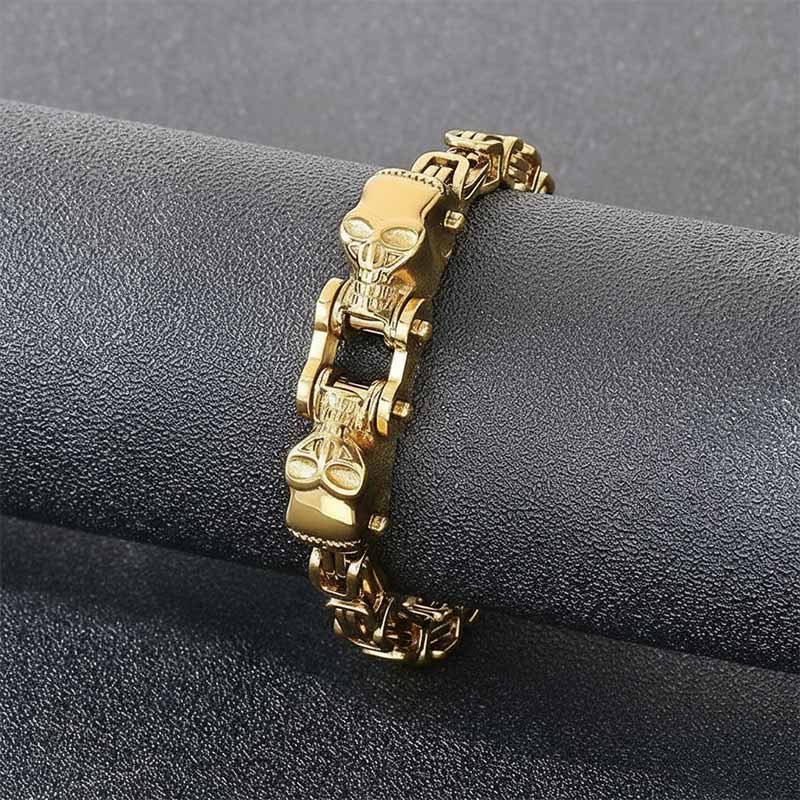 Punk Double Skull Head Stainless Steel Bracelet