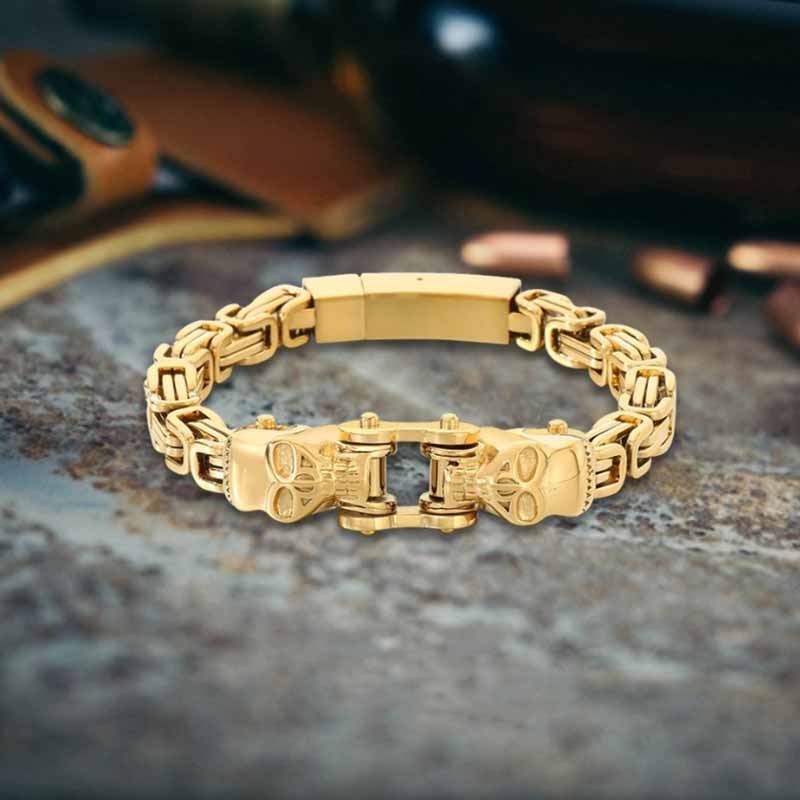 Punk Double Skull Head Stainless Steel Bracelet