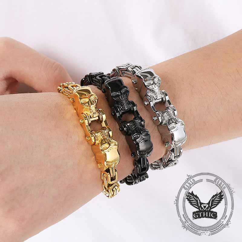Punk Double Skull Head Stainless Steel Bracelet 02 | Gthic.com