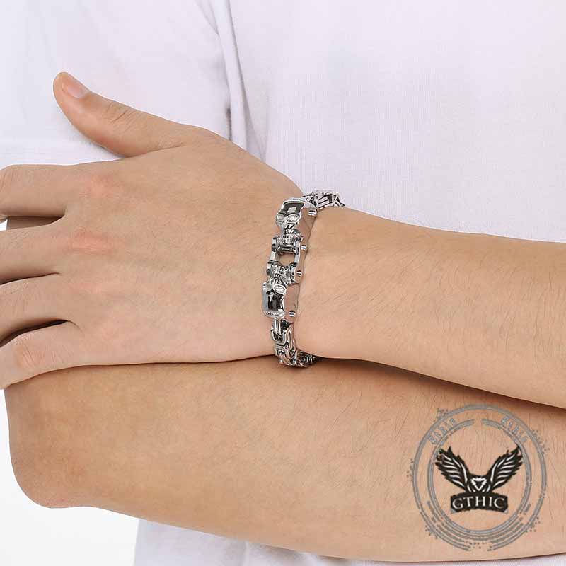 Punk Double Skull Head Stainless Steel Bracelet 03 | Gthic.com