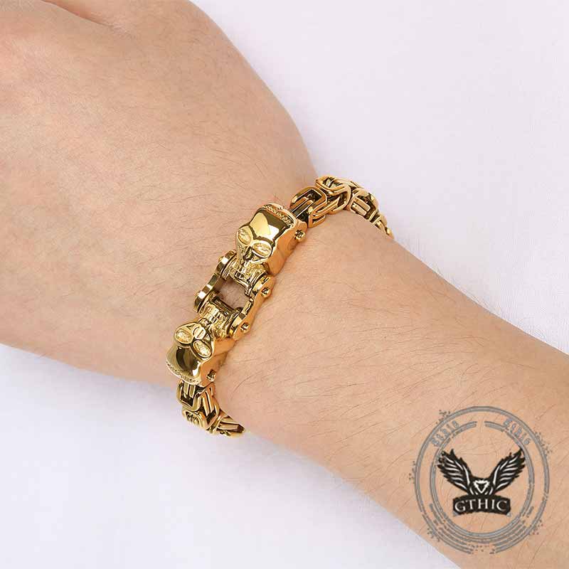 Punk Double Skull Head Stainless Steel Bracelet