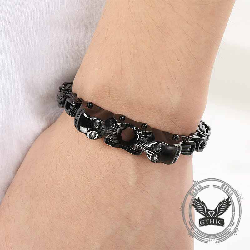 Punk Double Skull Head Stainless Steel Bracelet