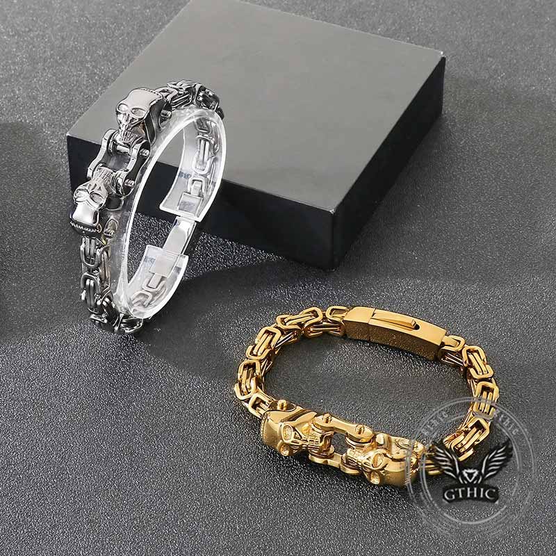 Punk Double Skull Head Stainless Steel Bracelet