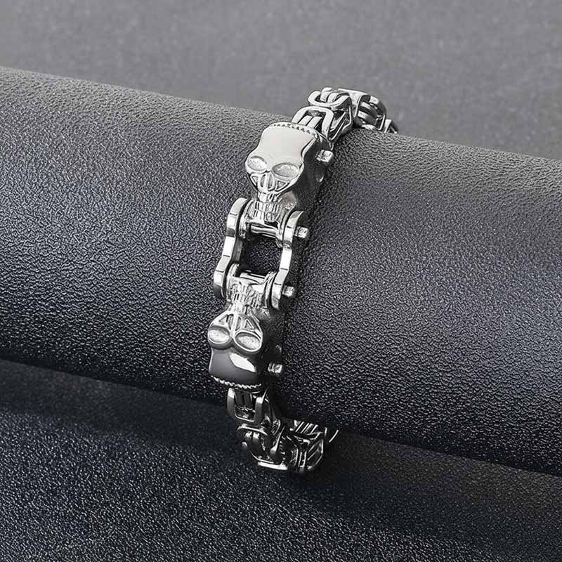 Punk Double Skull Head Stainless Steel Bracelet