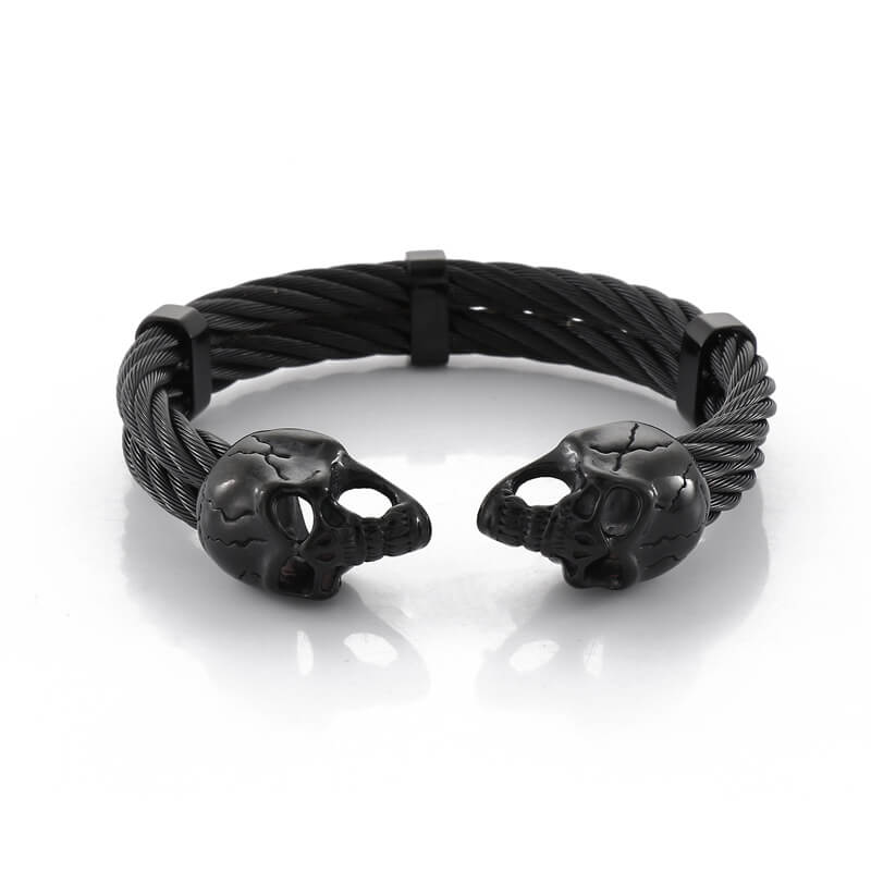 Punk Double Skull Wire Stainless Steel Bracelet | Gthic.com
