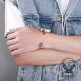 Punk Double Wolf Head Stainless Steel Open Bracelet | Gthic.com