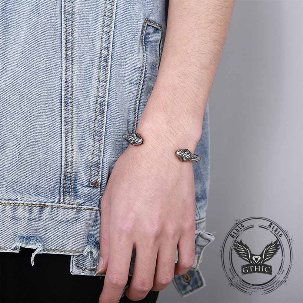 Punk Double Wolf Head Stainless Steel Open Bracelet | Gthic.com