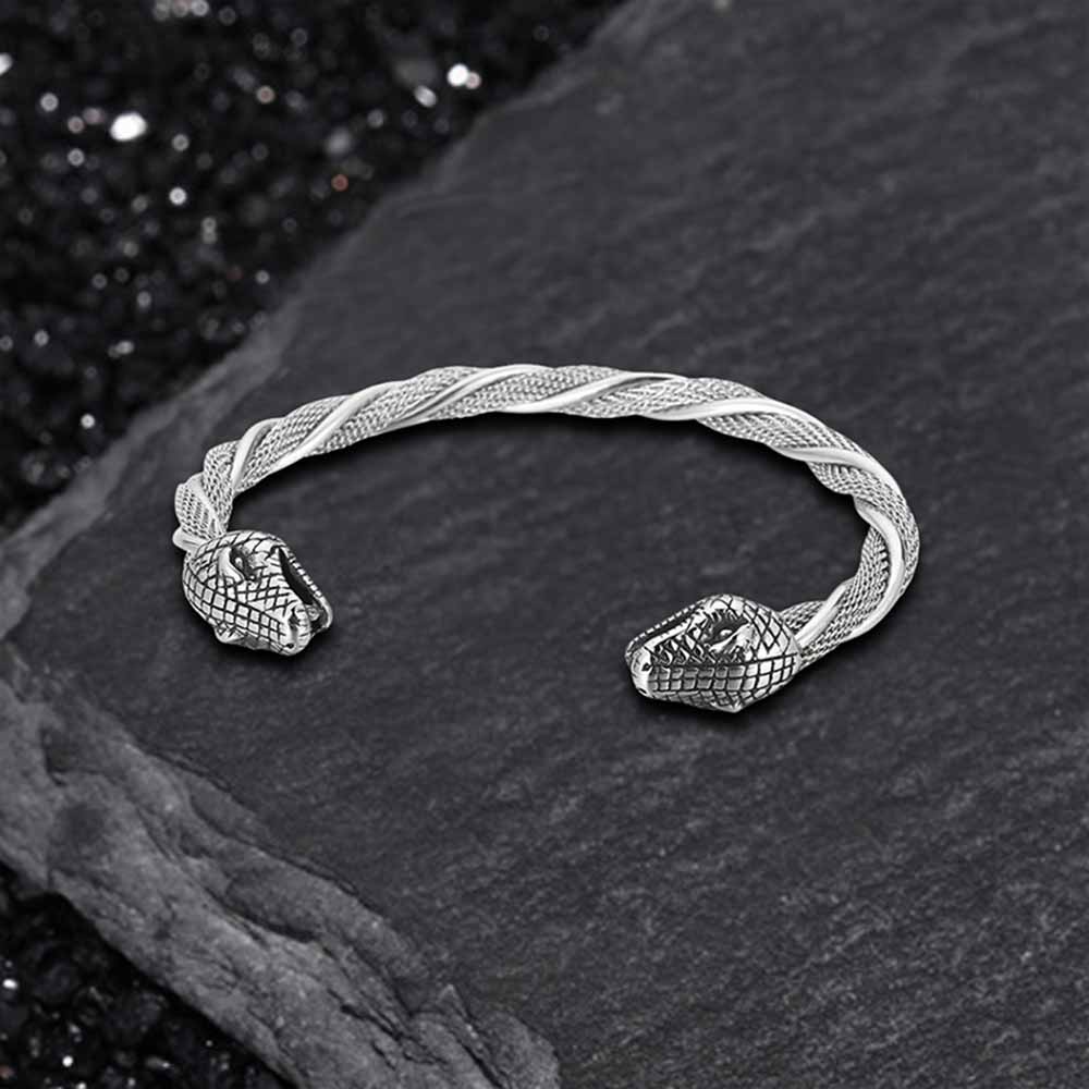Punk Double Wolf Head Stainless Steel Open Bracelet