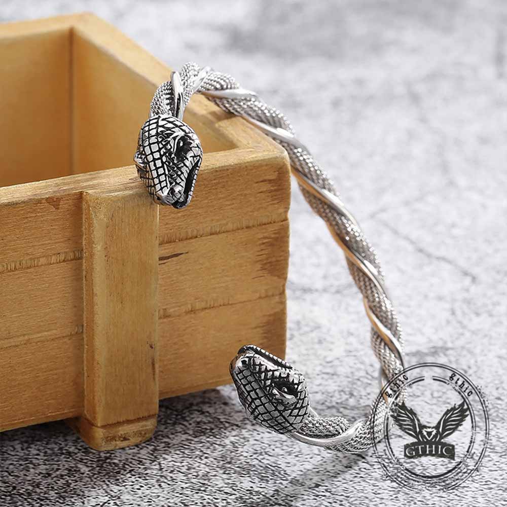 Punk Double Wolf Head Stainless Steel Open Bracelet