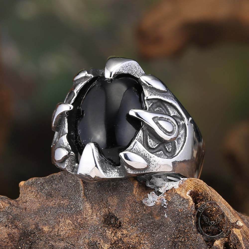 Punk Dragon Claw Gemstone Stainless Steel Ring | Gthic.com