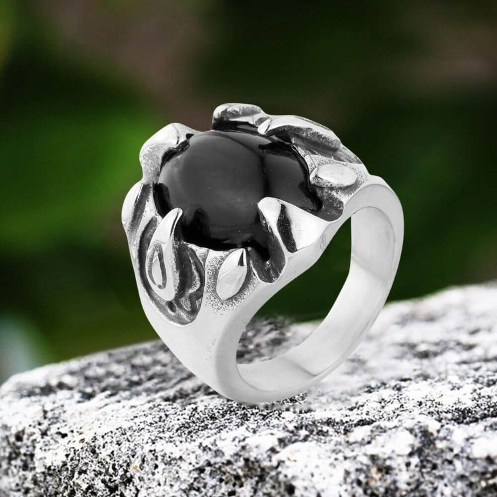 Punk Dragon Claw Gemstone Stainless Steel Ring