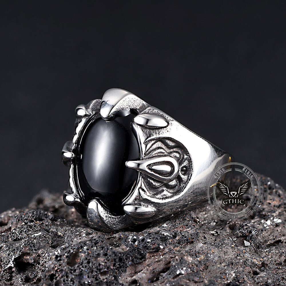 Punk Dragon Claw Gemstone Stainless Steel Ring