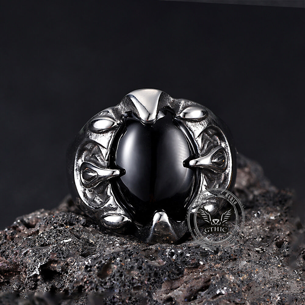 Punk Dragon Claw Gemstone Stainless Steel Ring