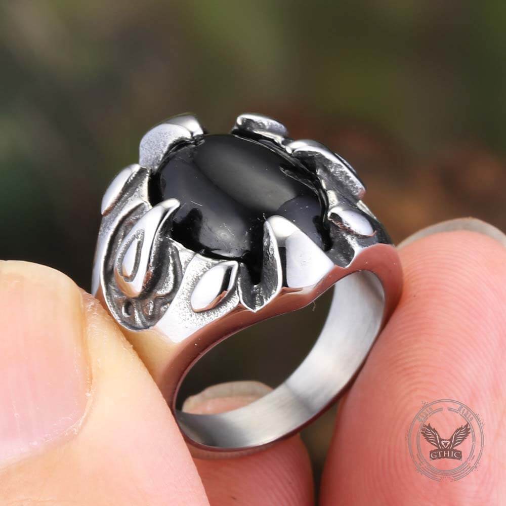 Punk Dragon Claw Gemstone Stainless Steel Ring | Gthic.com