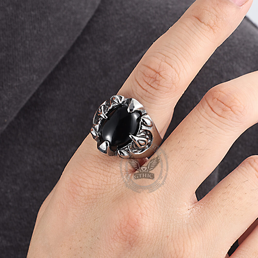 Punk Dragon Claw Gemstone Stainless Steel Ring