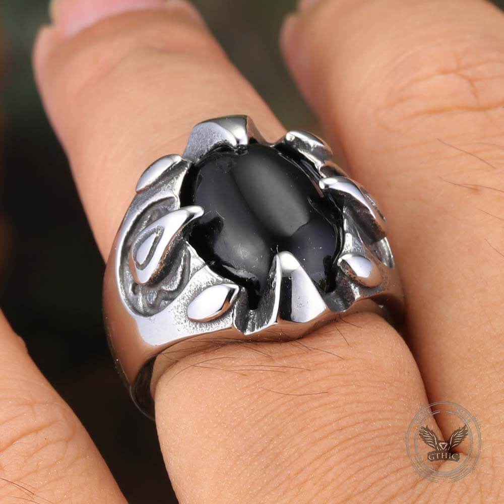 Punk Dragon Claw Gemstone Stainless Steel Ring | Gthic.com