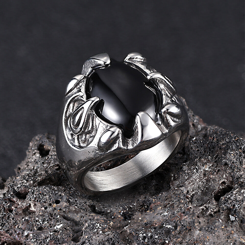 Punk Dragon Claw Gemstone Stainless Steel Ring