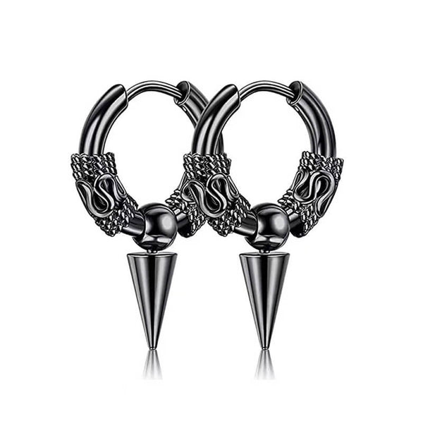 Punk Dragon Pattern Spike Stainless Steel Hoop Earrings | Gthic.com
