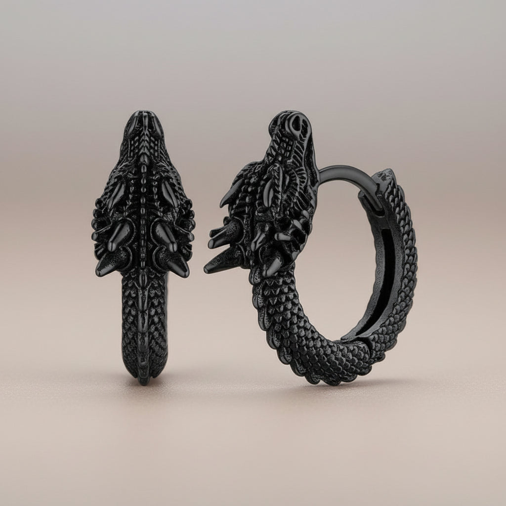 Punk Dragon Shape Stainless Steel Hoop Earrings | Gthic.com