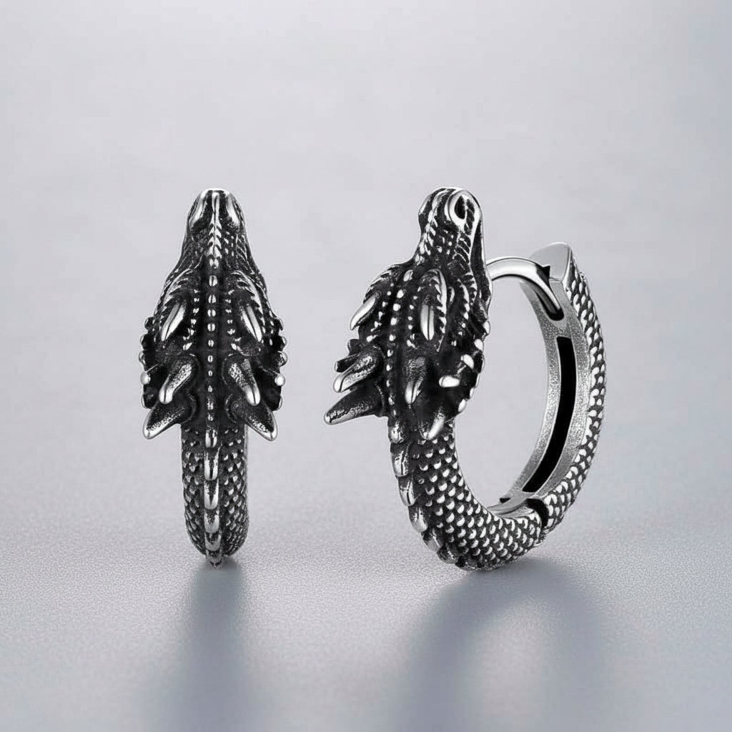 Punk Dragon Shape Stainless Steel Hoop Earrings | Gthic.com