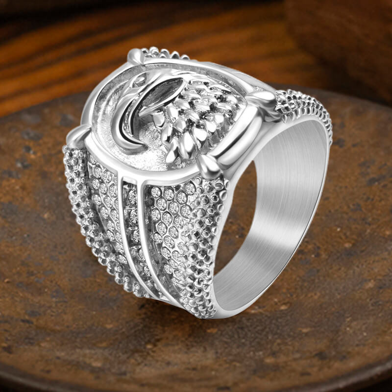 Punk Eagle Claw Full Diamond Stainless Steel Ring | Gthic.com