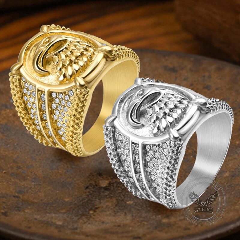 Punk Eagle Claw Full Diamond Stainless Steel Ring | Gthic.com