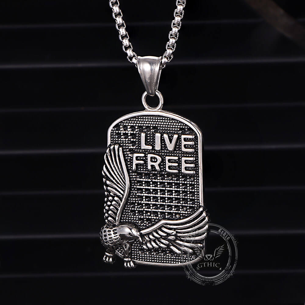 Punk Eagle Live Free Square Stainless Steel Pendant