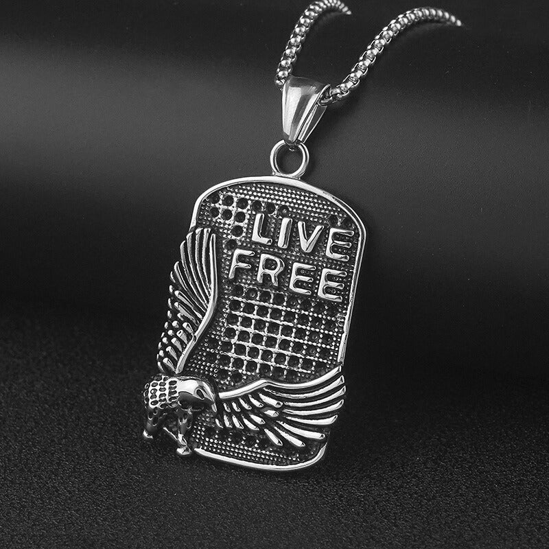 Punk Eagle Live Free Square Stainless Steel Pendant | Gthic.com