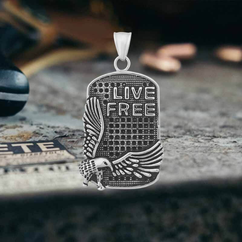 Punk Eagle Live Free Square Stainless Steel Pendant