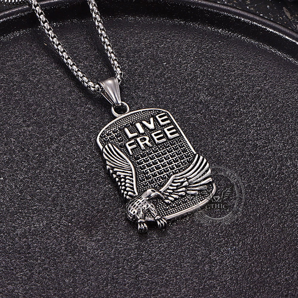 Punk Eagle Live Free Square Stainless Steel Pendant