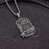 Punk Eagle Live Free Square Stainless Steel Pendant