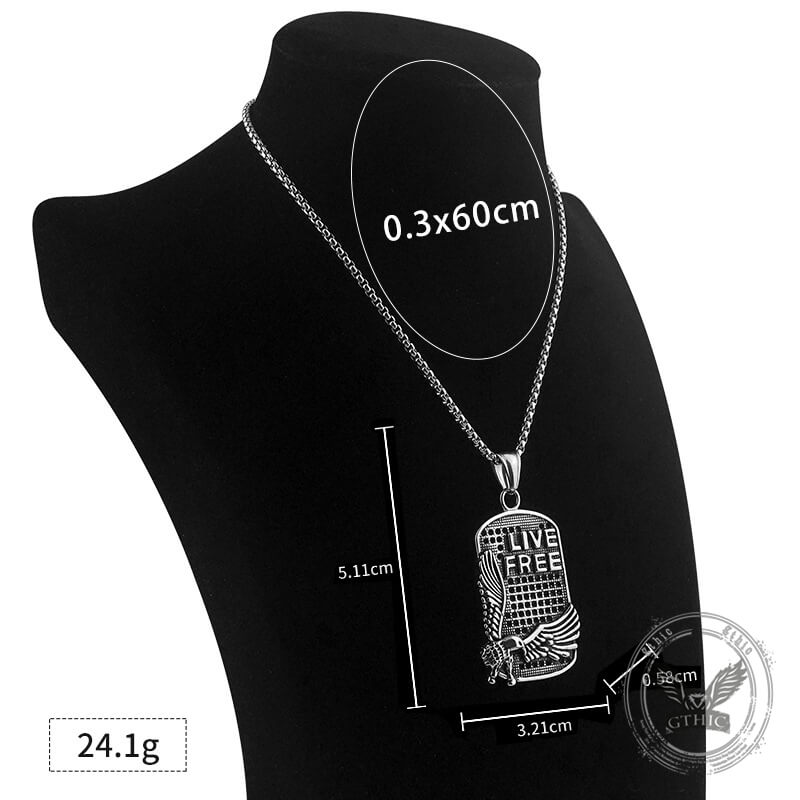 Punk Eagle Live Free Square Stainless Steel Pendant | Gthic.com