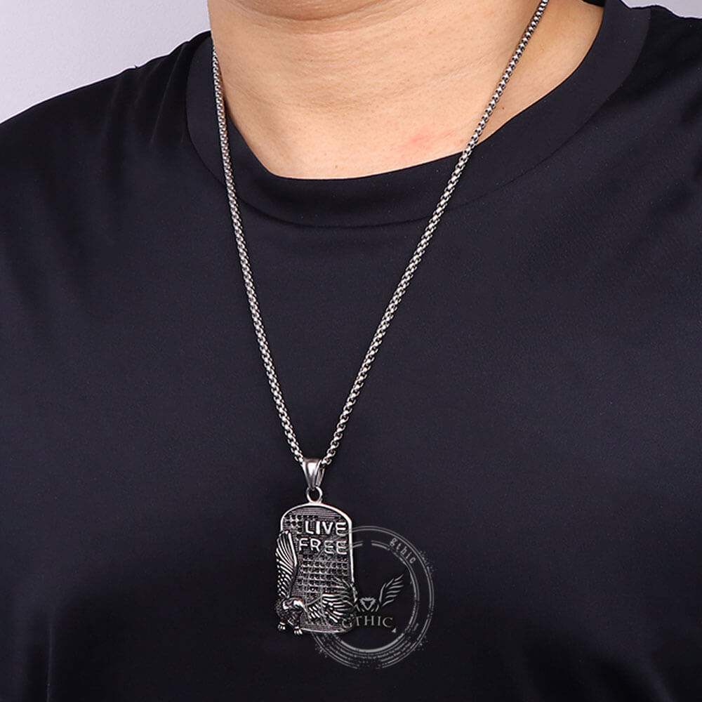 Punk Eagle Live Free Square Stainless Steel Pendant | Gthic.com