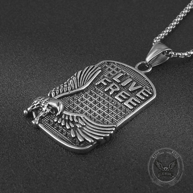 Punk Eagle Live Free Square Stainless Steel Pendant | Gthic.com