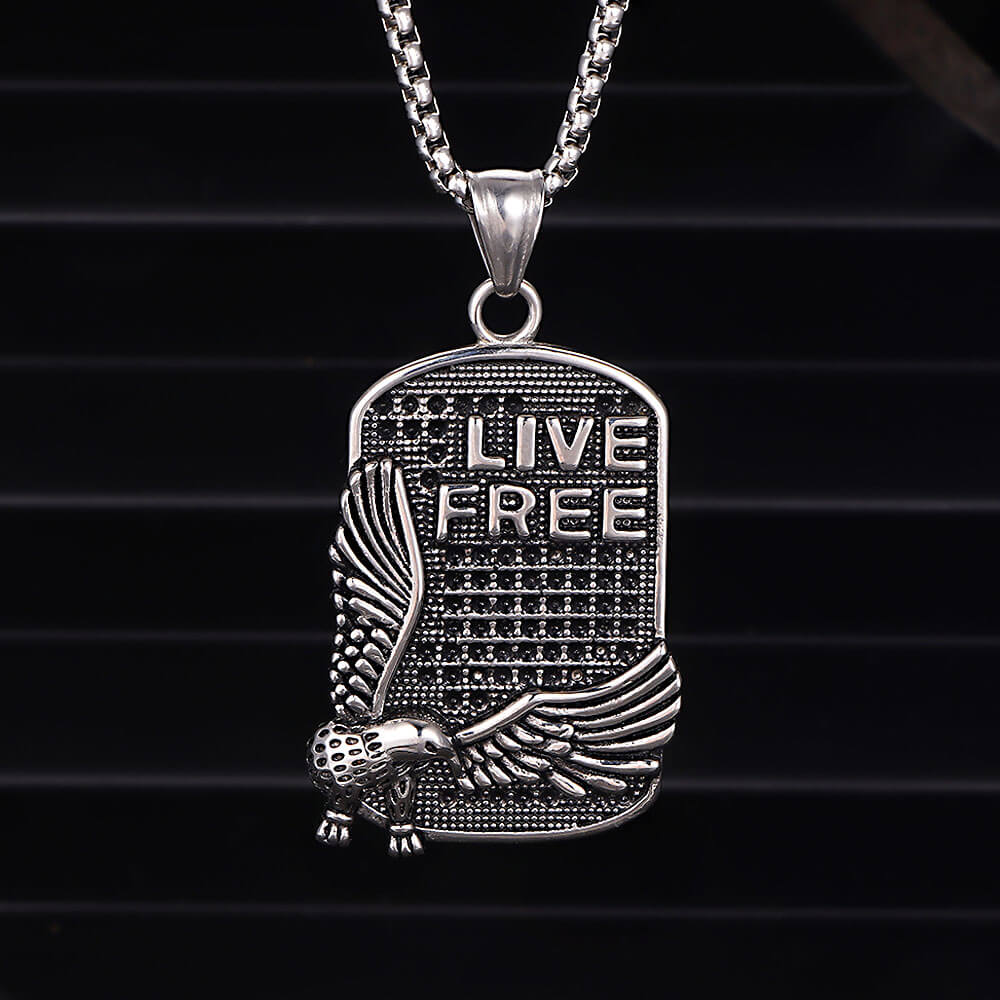 Punk Eagle Live Free Square Stainless Steel Pendant | Gthic.com