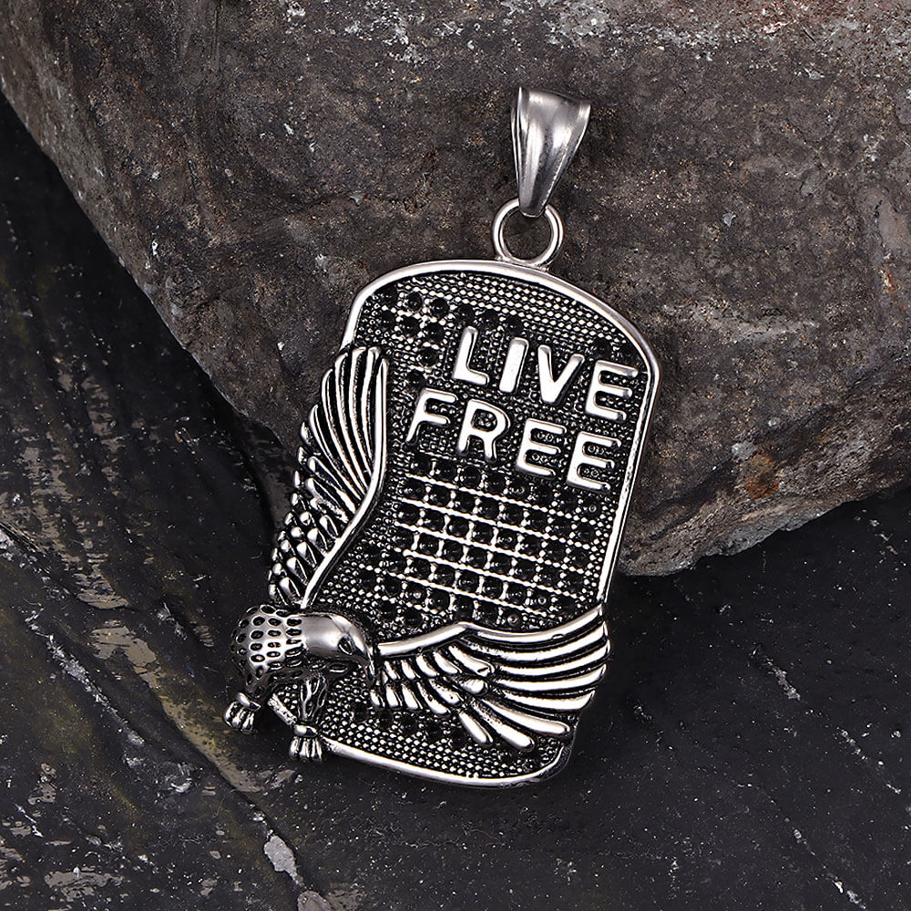 Punk Eagle Live Free Square Stainless Steel Pendant