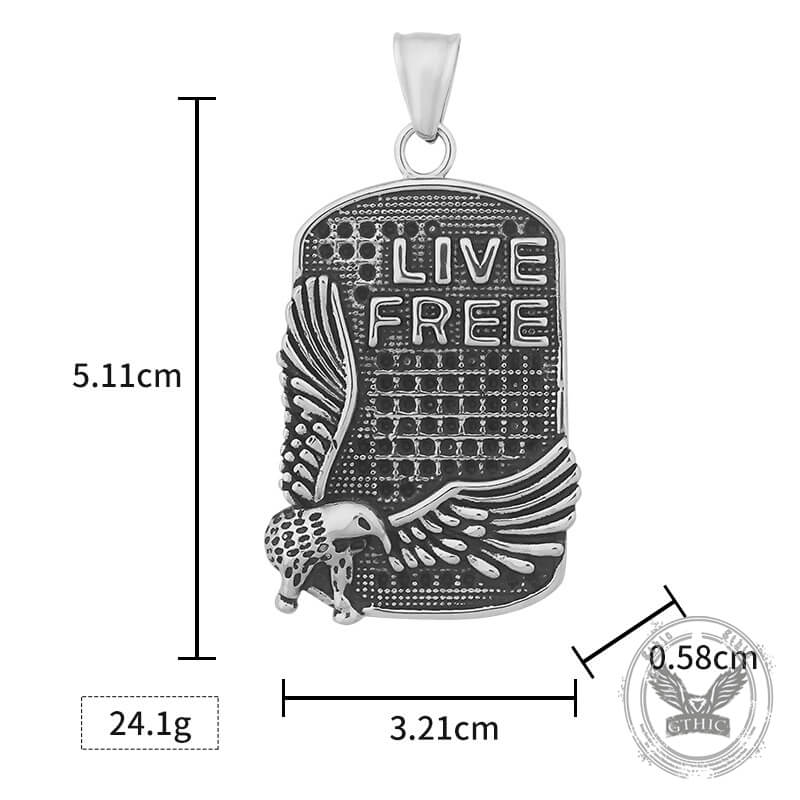 Punk Eagle Live Free Square Stainless Steel Pendant