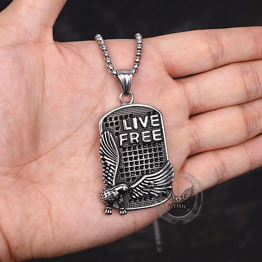 Punk Eagle Live Free Square Stainless Steel Pendant