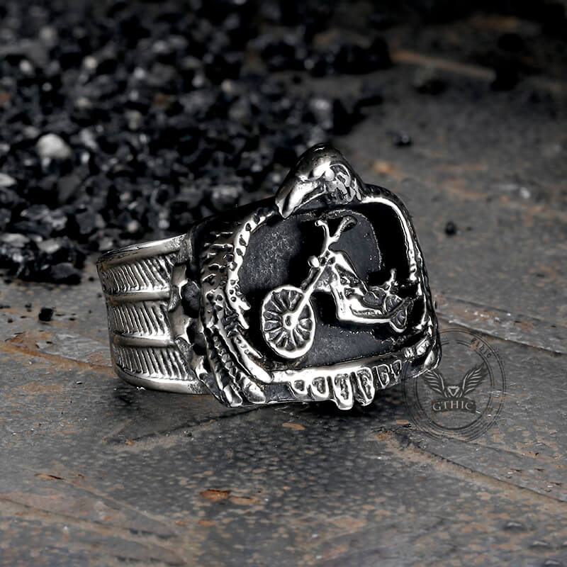 Punk Eagle Motorcycle Stainless Steel Biker Ring | Gthic.com