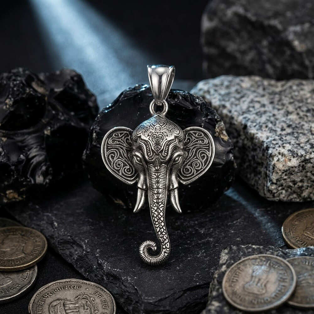 Punk Elephant Head Stainless Steel Animal Pendant