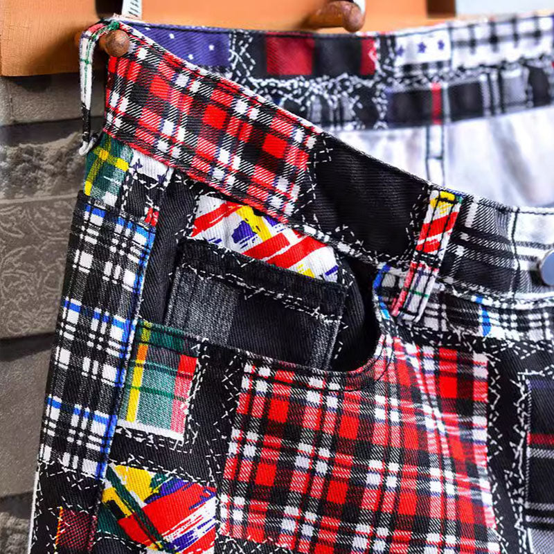 Punk Fashionable Plaid Print Patchwork Shorts | Gthic.com