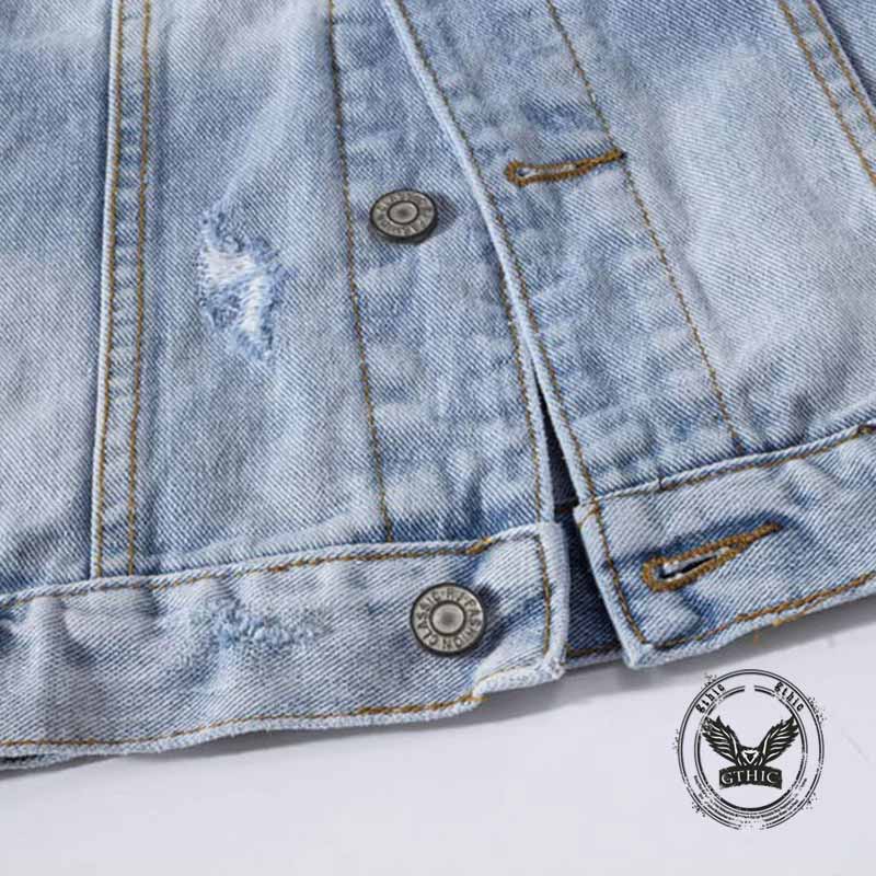 Punk Feather Wings Embroidered Rivet Denim Vest