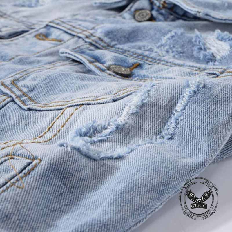 Punk Feather Wings Embroidered Rivet Denim Vest