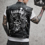 Punk Fierce Soldier Skull Print Denim Vest | Gthic.com