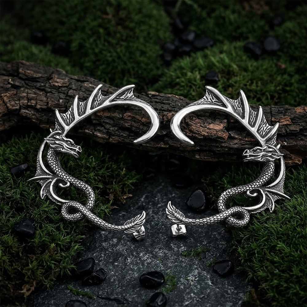 Punk Flying Dragon Stainless Steel Ear Cuff Earrings | Gthic.com